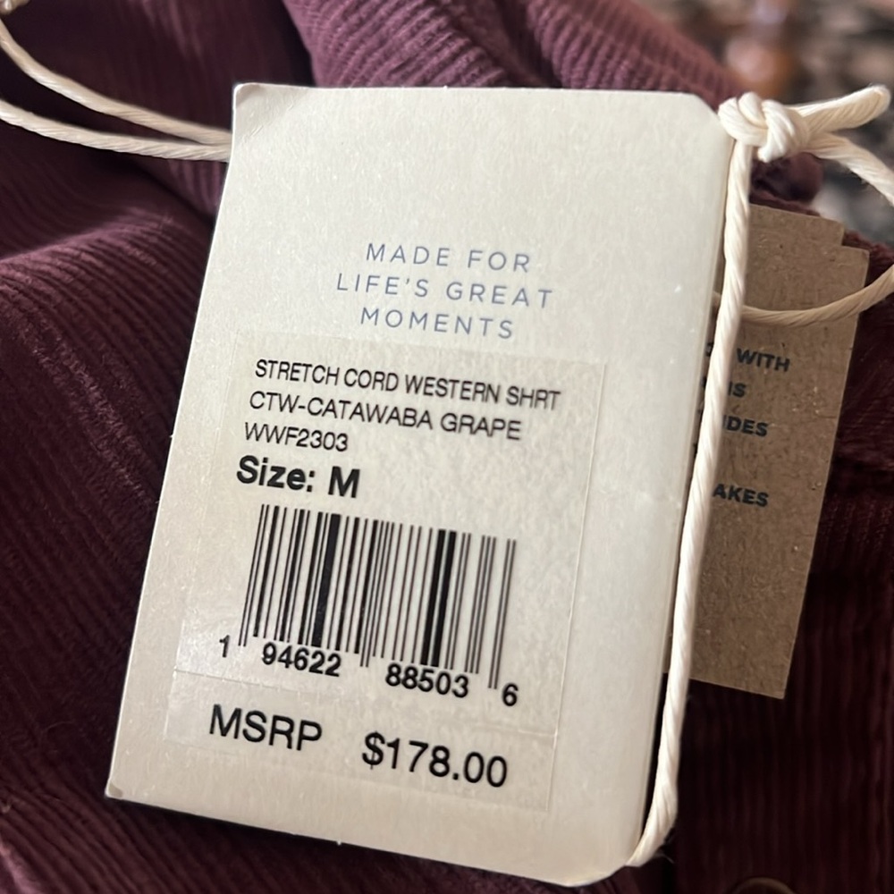 NWT Farherty stretch cord western snap up long sleeve shirt in grape - Picture 4 of 5